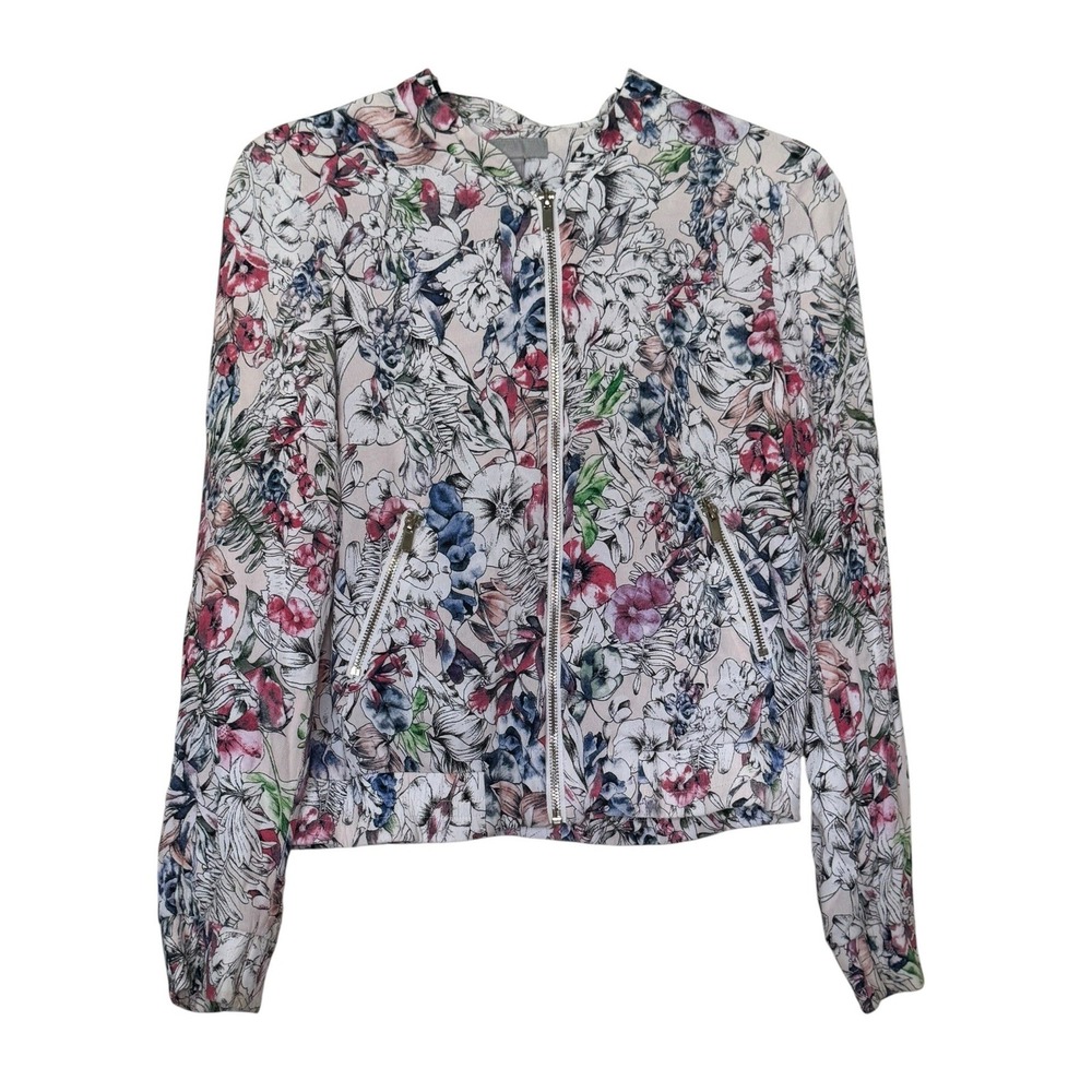 HM Floral Bomber Jacket Botanical Zip Up Lightweight Feminine Abstract Art